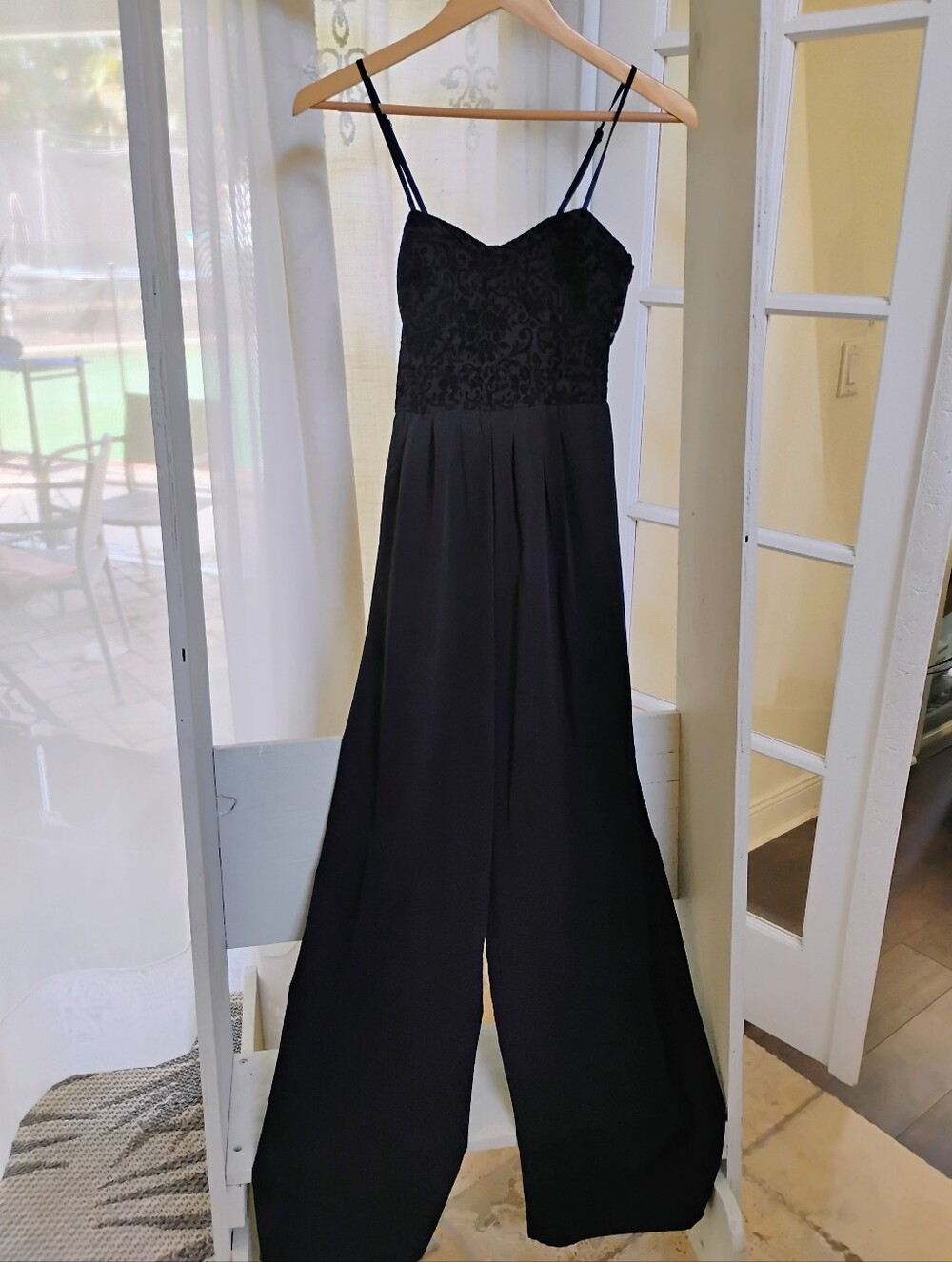 Black Wide-Leg Jumpsuit with Lace Bodice